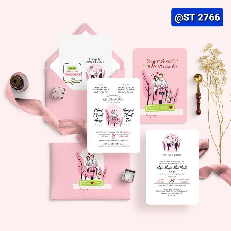 Mẫu thiệp cưới màu hồng Pastel