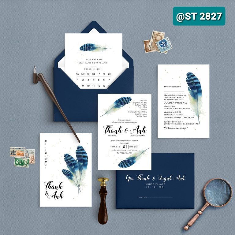 Thiệp cưới phong cách đơn giản, phù hợp với các cặp dâu rể ưa thích sự đơn giản, nhẹ nhàng