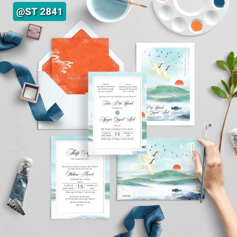 Thiệp cưới hiện đại màu xanh Flawless