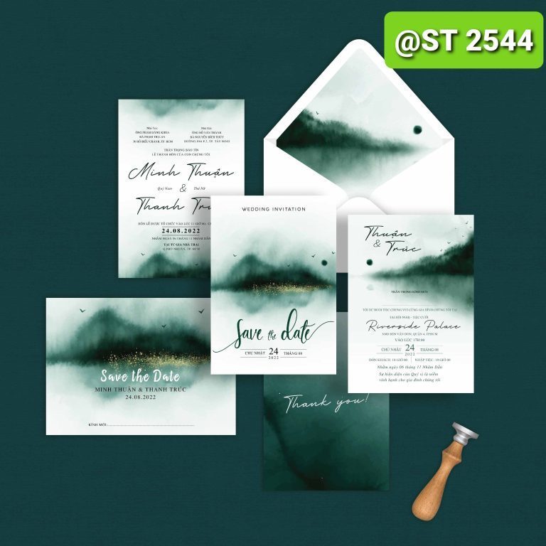 Mẫu thiệp cưới màu Xanh hiện đại và độc đáo