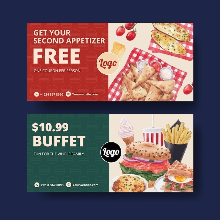 Mẫu voucher ấn tượng cho nhà hàng, quán ăn, cà phê